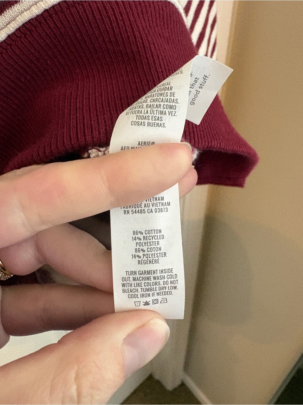 Aerie Tres Chic Striped Sweatshirt Women’s Medium Deep Cherry Oversized - Picture 5 of 6